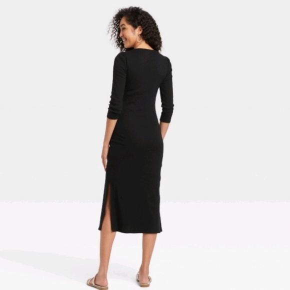 NWT The Nines by HATCH Black 3/4 Sleeve Ribbed Jersey Maternity Midi Dress Small - Picture 10 of 10